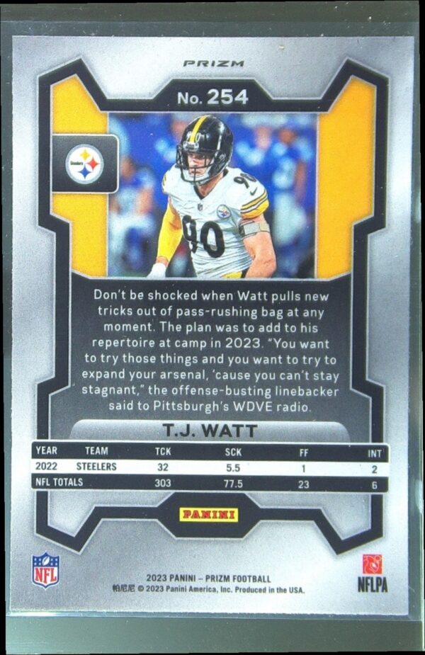 2023 Prizm T.J. Watt Green Wave #254 Steelers - Image 3