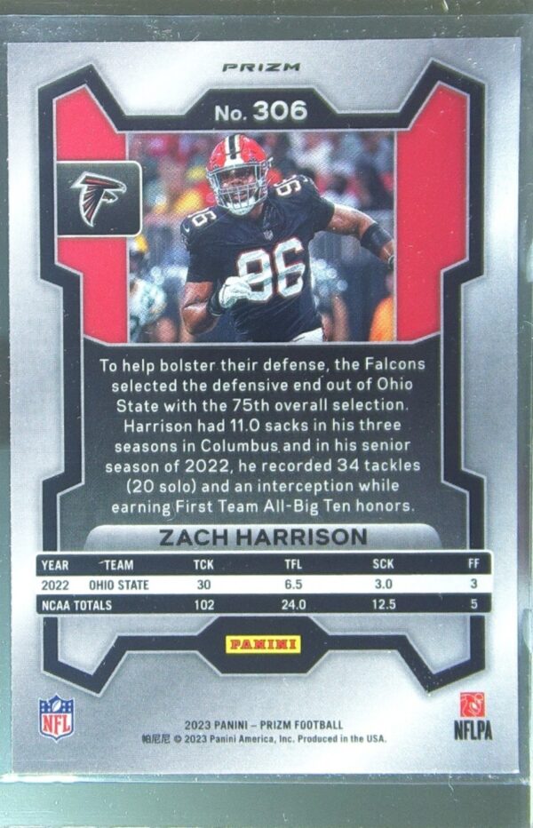 2023 Prizm Zach Harrison Orange Disco RC #306 Falcons - Image 3