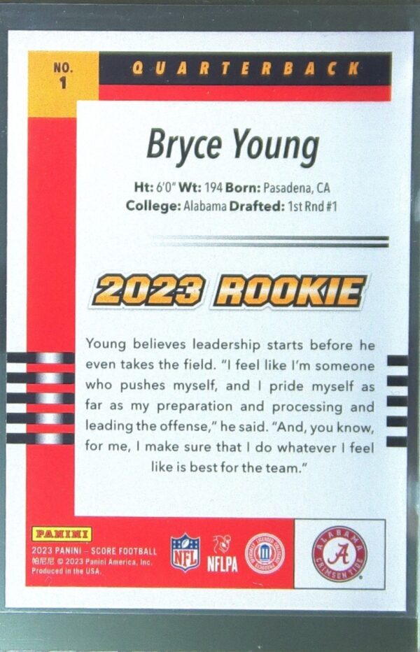 2023 Score Bryce Young RC #1 Tide 2003 Throwback Rookies - Image 3