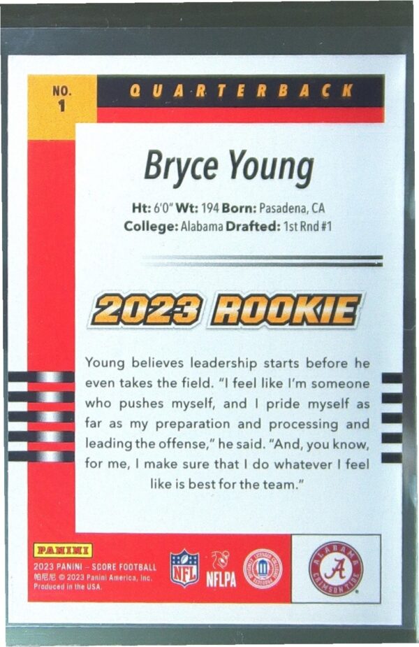 2023 Score Bryce Young RC #1 Tide 2003 Throwback Rookies - Image 3