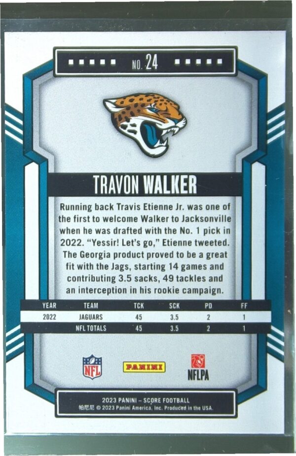2023 Score Travon Walker Gold #24 Jaguars - Image 3