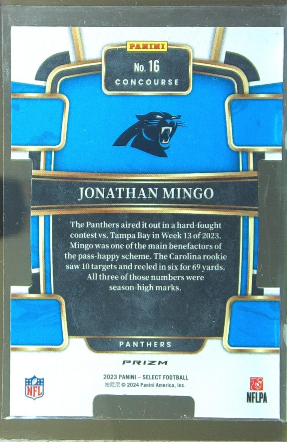 2023 Select Jonathan Mingo Red and Blue Prizms Die Cuts RC #16 Panthers - Image 3