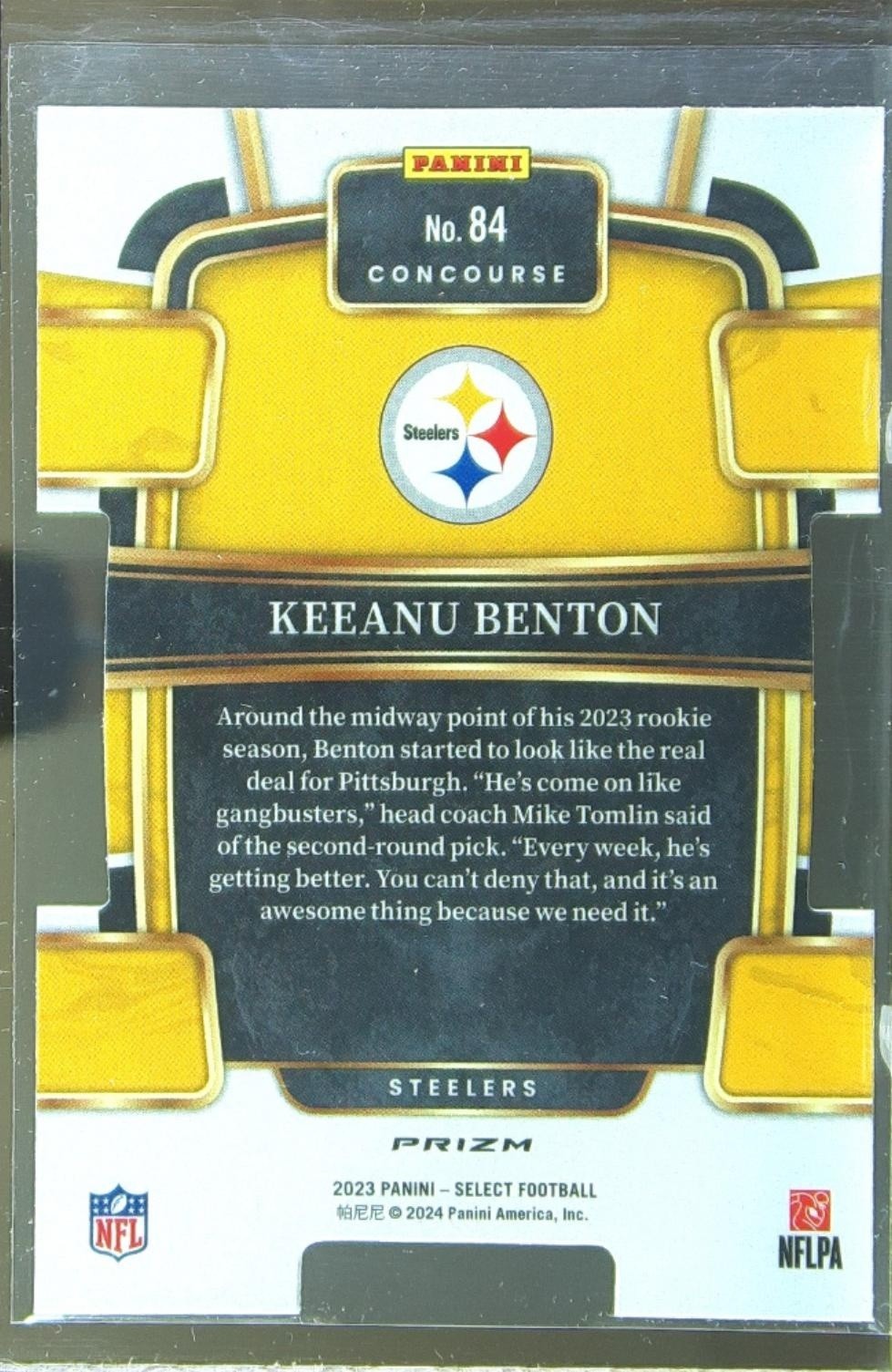 2023 Select Keeanu Benton Silver Prizms Die Cuts RC #84 Steelers - Image 3