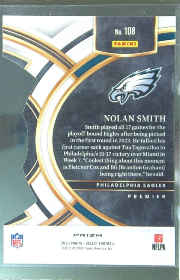 2023 Select Nolan Smith Red and Yellow Prizms Die Cuts RC #108 Eagles - Image 3