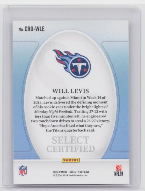 2023 Select Will Levis #CRO-WLE Titans Select Certified Rookies - Image 3