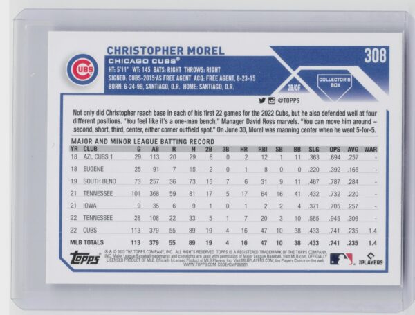2023 Topps Christopher Morel Silver Pattern Foilboard #308 Cubs - Image 3
