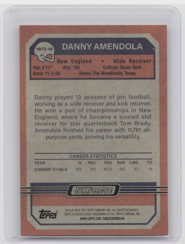 2023 Topps Composite Danny Amendola #1973-19 Patriots 1973 Topps Football - Image 3