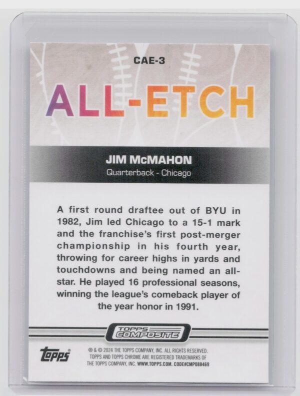 2023 Topps Composite Jim McMahon #CAE-3 Bears Chrome All Etch - Image 3