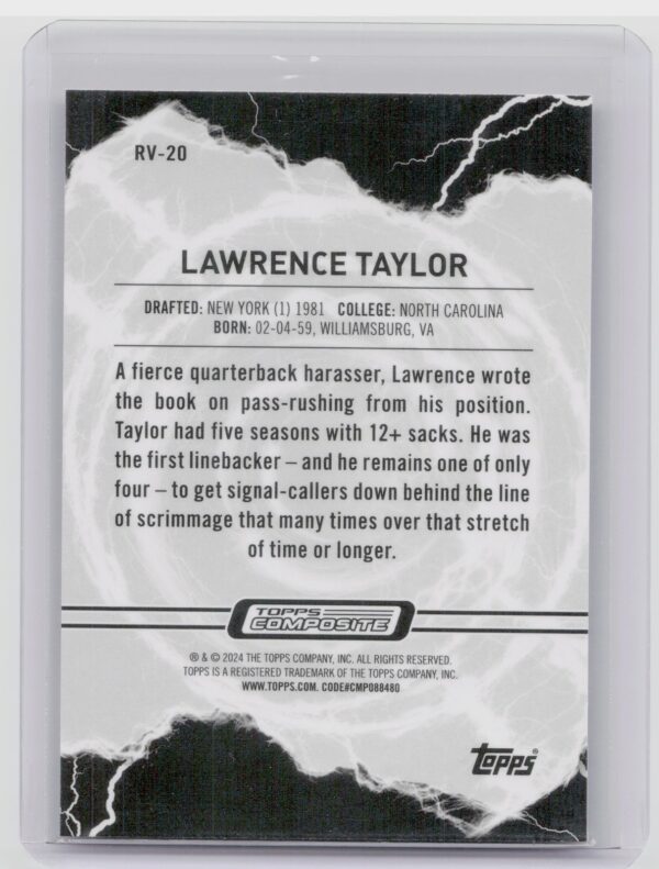 2023 Topps Composite Lawrence Taylor #RV-20 Giants Resurgence Voltaic Pink Ref - Image 3