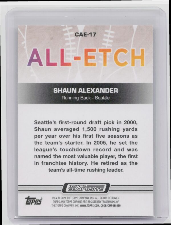 2023 Topps Composite Shaun Alexander #CAE-17 Seahawks Chrome All Etch - Image 3