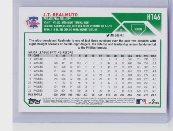 2023 Topps Holiday J.T. Realmuto #H146 Phillies - Image 3