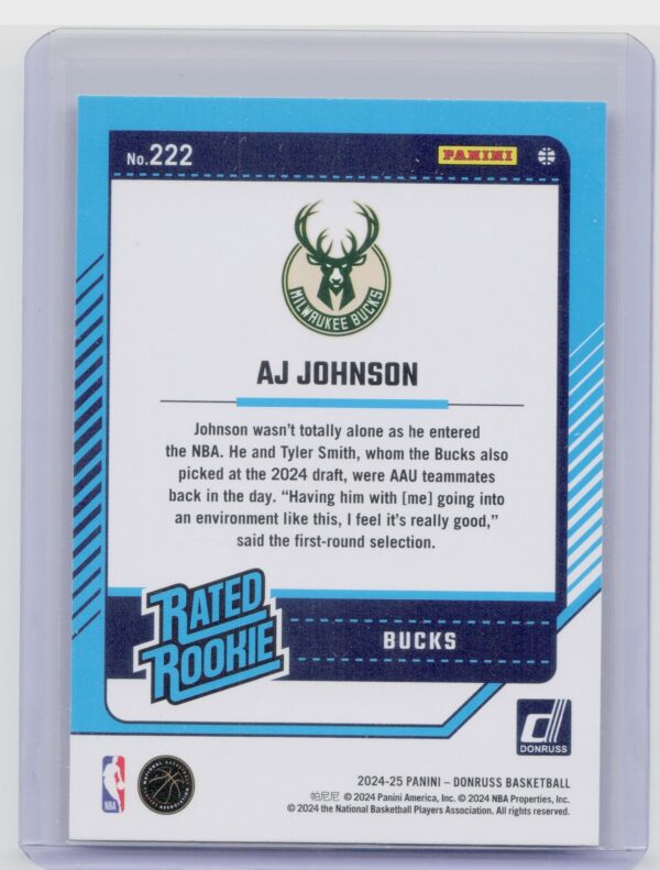 2024-25 Donruss AJ Johnson Holo Winter 222 Bucks - Image 3