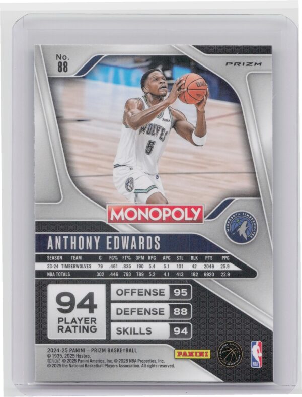 2024-25 Panini Prizm Monopoly Anthony Edwards Red Prizms #88 Timberwolves - Image 3