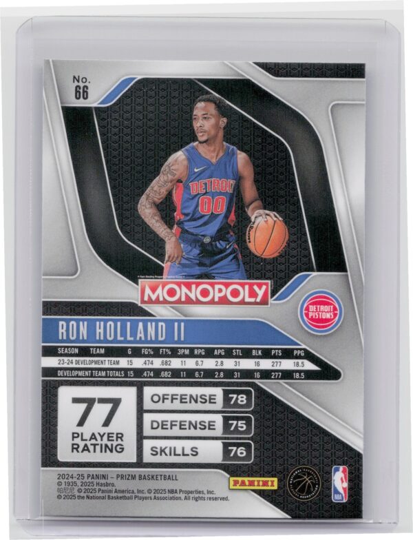 2024-25 Panini Prizm Monopoly Ron Holland II RC 66 Pistons - Image 3