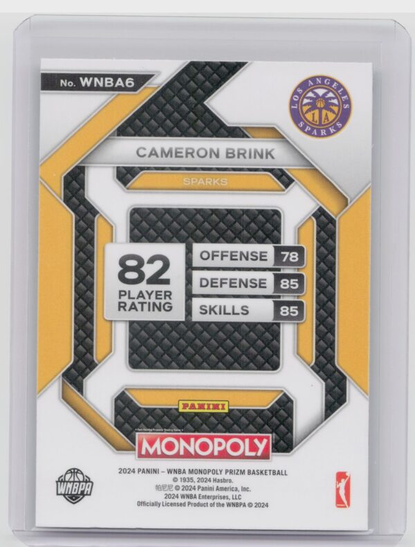 2024-25 Panini Prizm Monopoly WNBA Cameron Brink RC WNBA6 Sparks All Star - Image 3