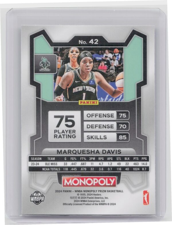 2024-25 Panini Prizm Monopoly WNBA Marquesha Davis RC 42 Liberty - Image 3