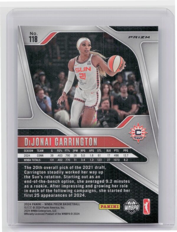 2024-25 Panini Prizm WNBA DiJonai Carrington Blue Velocity Prizms #118 Sun - Image 3