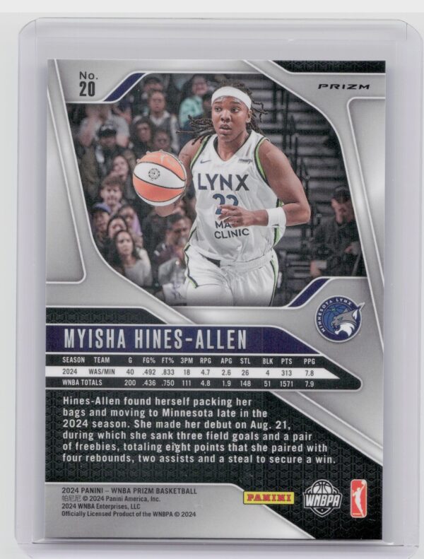 2024-25 Panini Prizm WNBA Myisha Hines-Allen Blue Velocity Prizms #20 Lynx - Image 3
