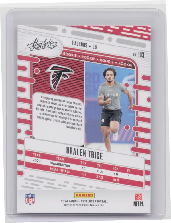 2024 Absolute Bralen Trice Red and Blue RC #163 Falcons - Image 3