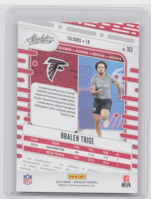 2024 Absolute Bralen Trice Red and Blue RC #163 Falcons - Image 3
