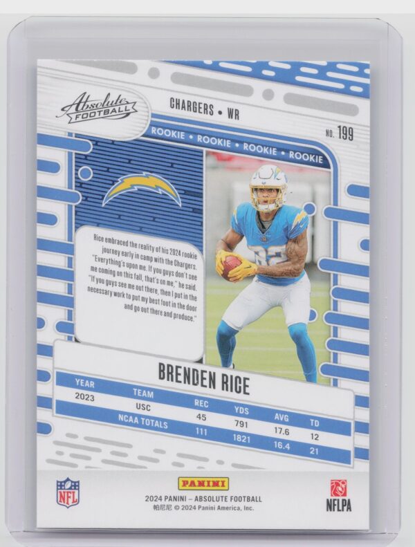2024 Absolute Brenden Rice RC 199 Chargers - Image 3