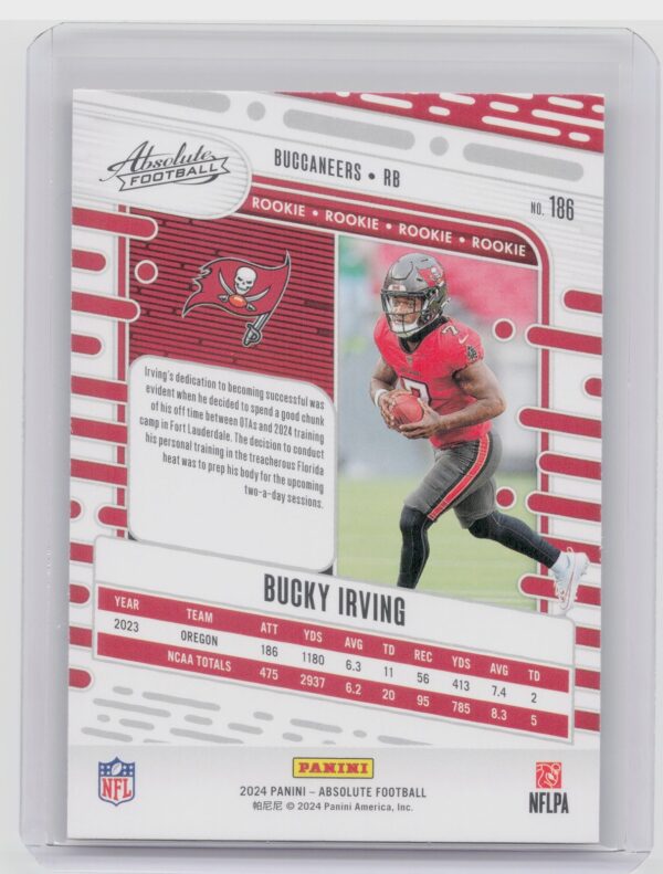 2024 Absolute Bucky Irving Red and Blue RC 186 Buccaneers - Image 3
