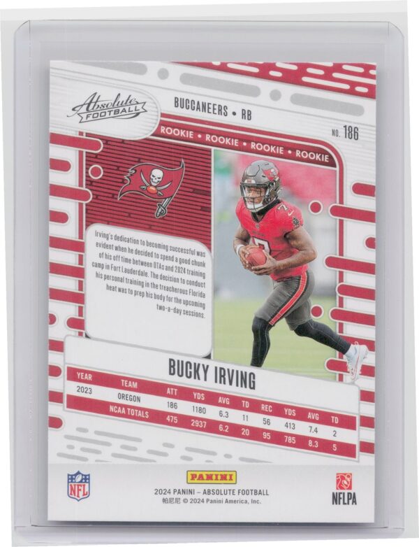 2024 Absolute Bucky Irving Red and Blue RC 186 Buccaneers - Image 3