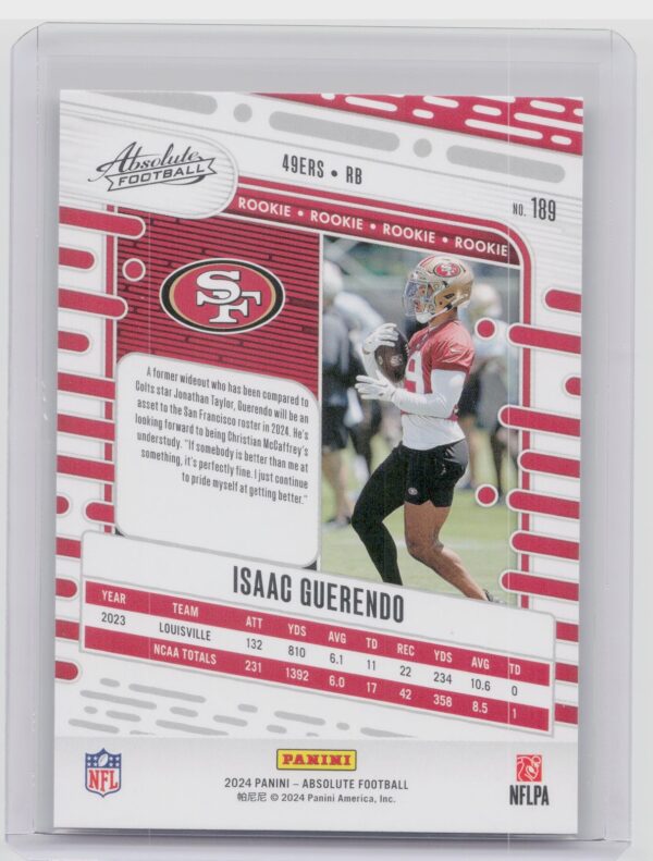 2024 Absolute Isaac Guerendo RC 189 49ers - Image 3