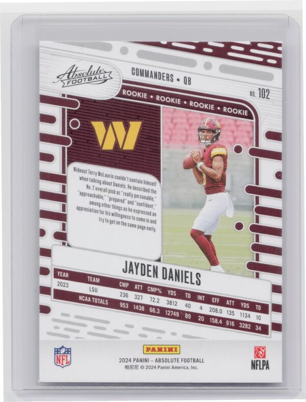 2024 Absolute Jayden Daniels RC 102 Commanders - Image 3