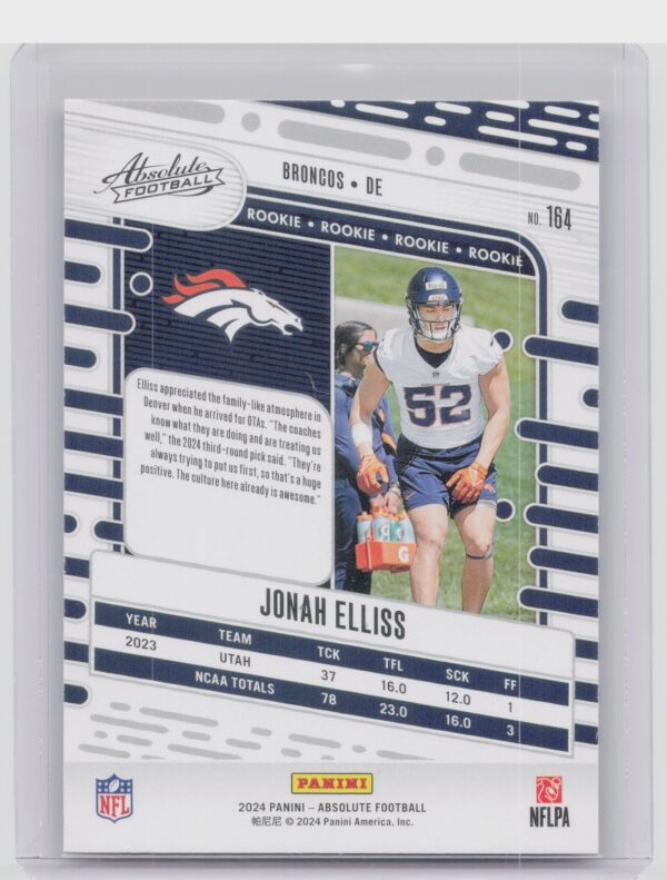 2024 Absolute Jonah Elliss Red and Blue RC 164 Broncos - Image 3