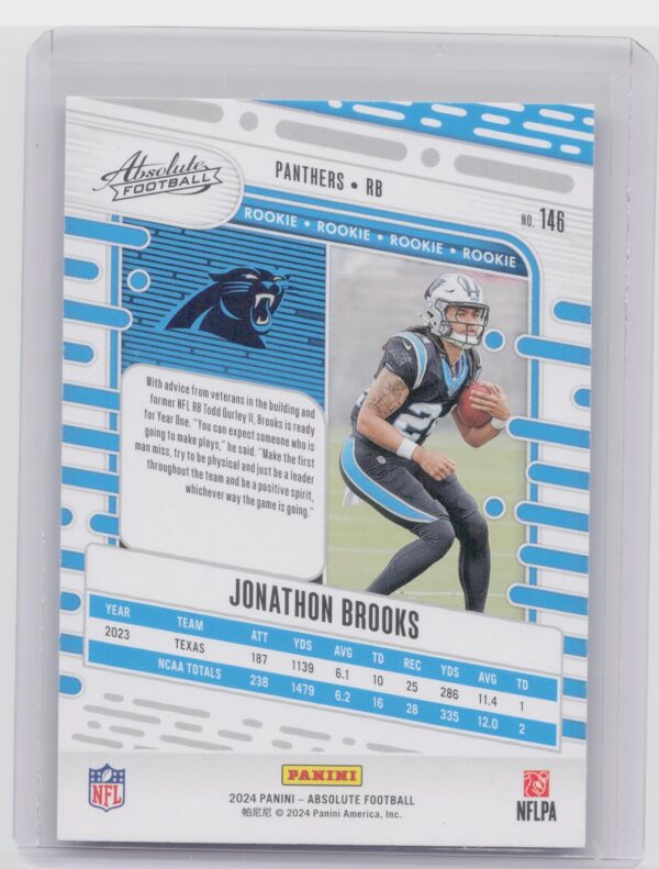 2024 Absolute Jonathon Brooks Red and Blue RC #146 Panthers - Image 3