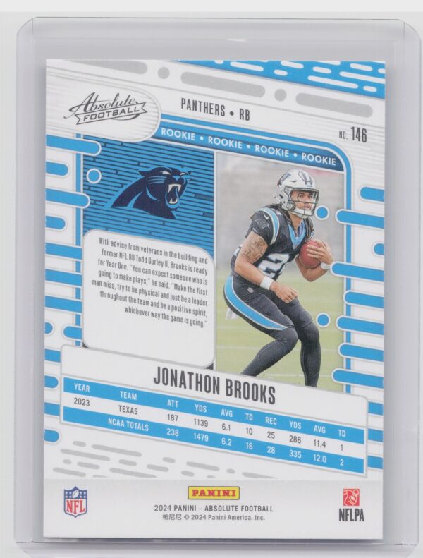 2024 Absolute Jonathon Brooks Red and Blue RC #146 Panthers - Image 3