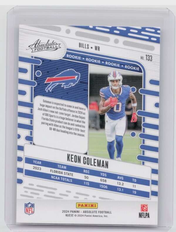 2024 Absolute Keon Coleman Red and Blue RC 133 Bills - Image 3