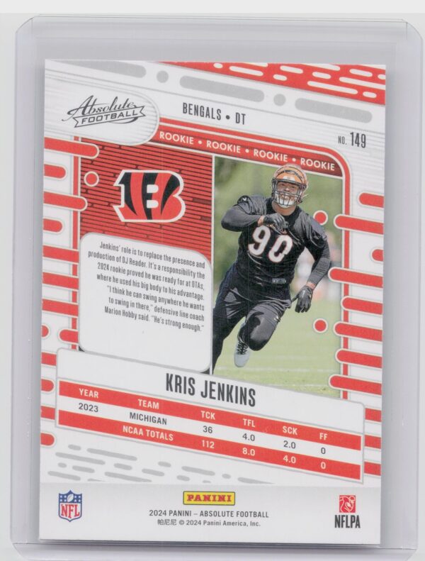 2024 Absolute Kris Jenkins Red and Blue RC 149 Bengals - Image 3