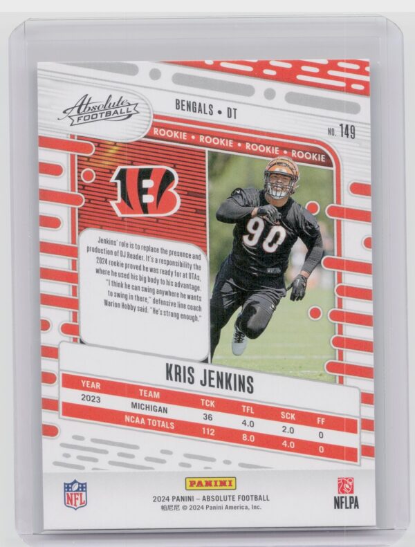 2024 Absolute Kris Jenkins Yellow RC 149 Bengals - Image 3