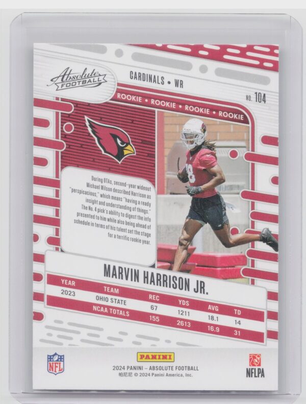 2024 Absolute Marvin Harrison Jr. Red and Blue RC 104 Cardinals - Image 3