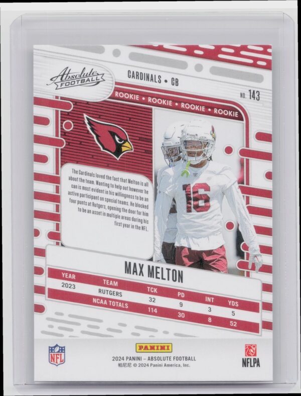2024 Absolute Max Melton Red and Blue RC 143 Cardinals - Image 3