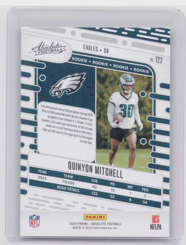 2024 Absolute Quinyon Mitchell Red and Blue RC 122 Eagles - Image 3