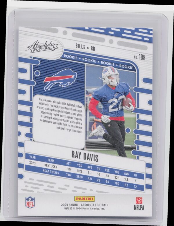 2024 Absolute Ray Davis Red and Blue RC 188 Bills - Image 3
