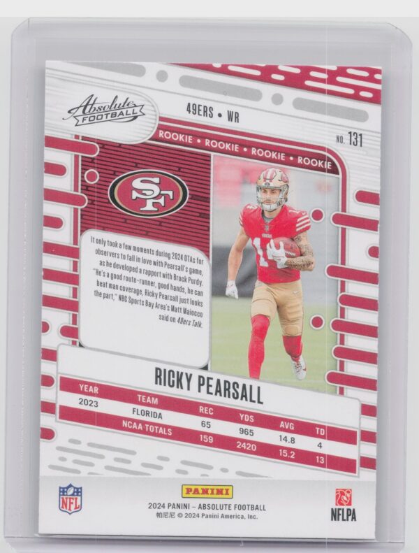 2024 Absolute Ricky Pearsall Red and Blue RC #131 49ers - Image 3