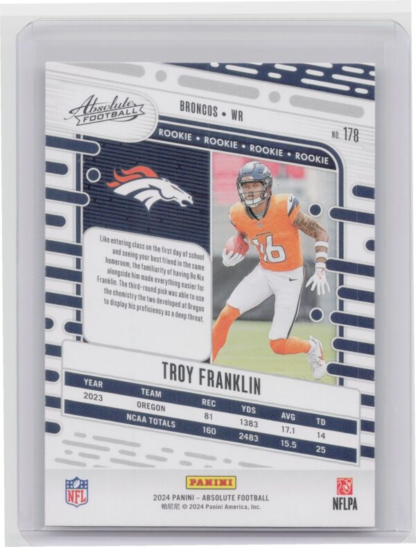 2024 Absolute Troy Franklin Red and Blue RC 178 Broncos - Image 3