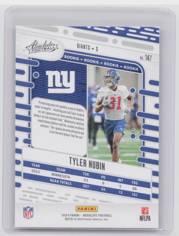 2024 Absolute Tyler Nubin Red and Blue RC 147 Giants - Image 3