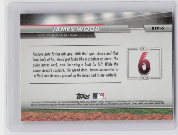 2024 Bowman James Wood #BTP-6 Nationals Bowman Scouts' Top 100 - Image 3