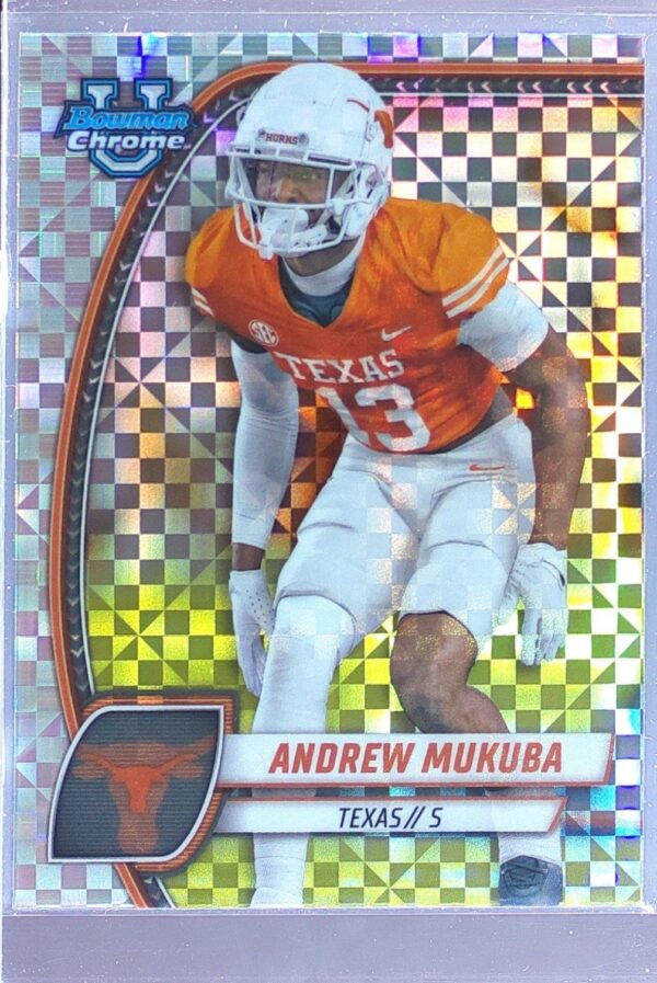 2024 Bowman University Chrome Andrew Mukuba X Fractor RC 12 Longhorns