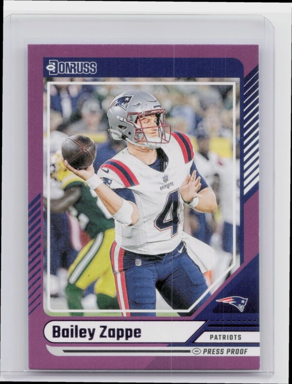 2024 Donruss Bailey Zappe Press Proof Purple RC 70 Patriots