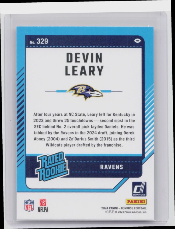 2024 Donruss Devin Leary RC 329 Ravens - Image 3