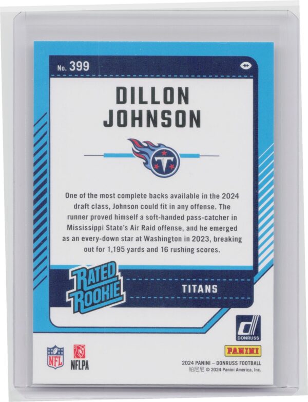 2024 Donruss Dillon Johnson RC 399 Titans - Image 3