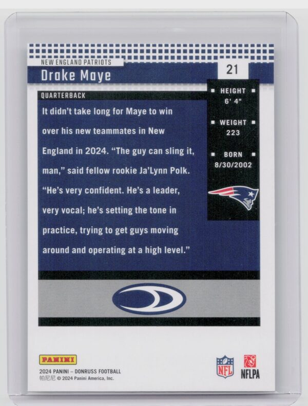 2024 Donruss Drake Maye 21 Patriots Retro 2004 - Image 3