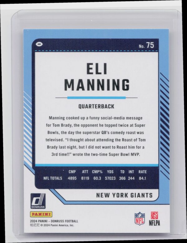 2024 Donruss Eli Manning 75 Giants - Image 3