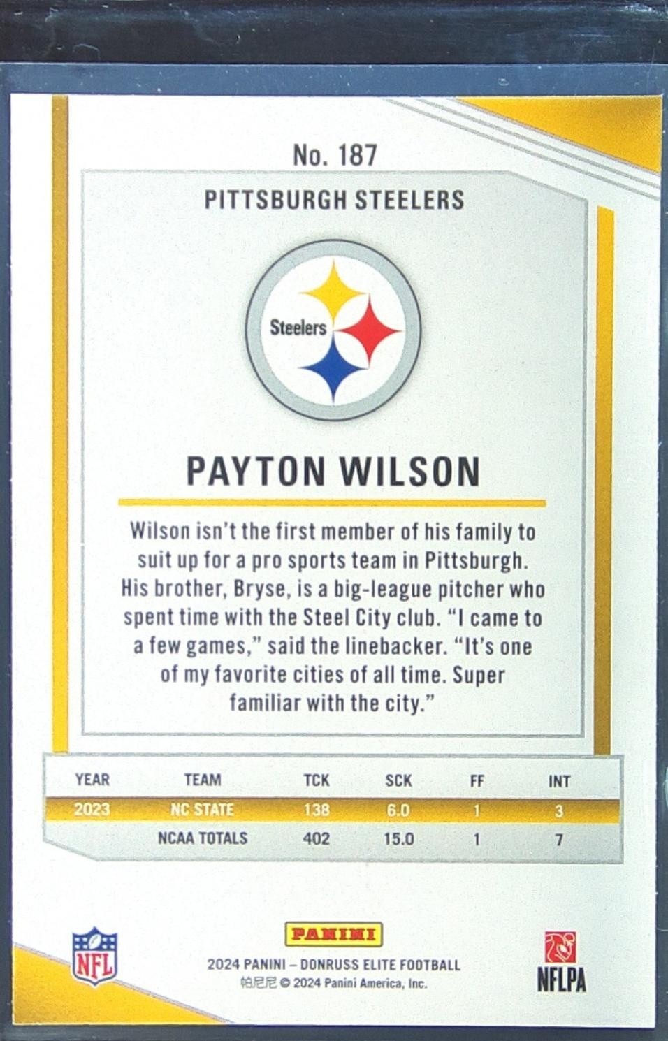 2024 Donruss Elite Payton Wilson Green Disco #187 Steelers - Image 3
